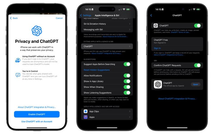 ChatGPT on ios 18.2