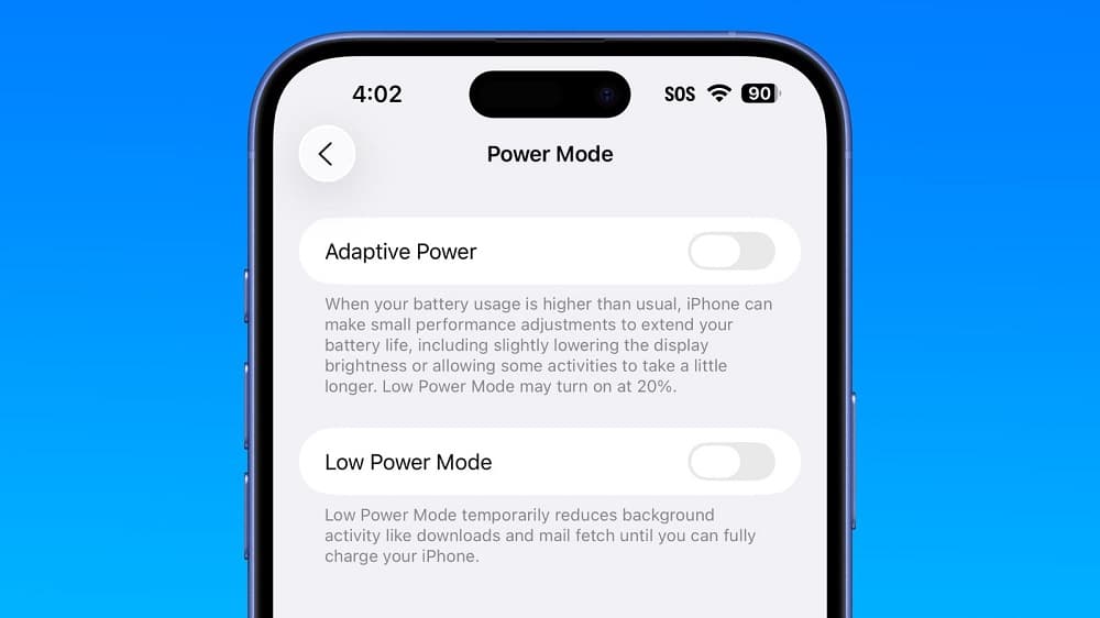 ویژگی Adaptive power آپدیت ios 26