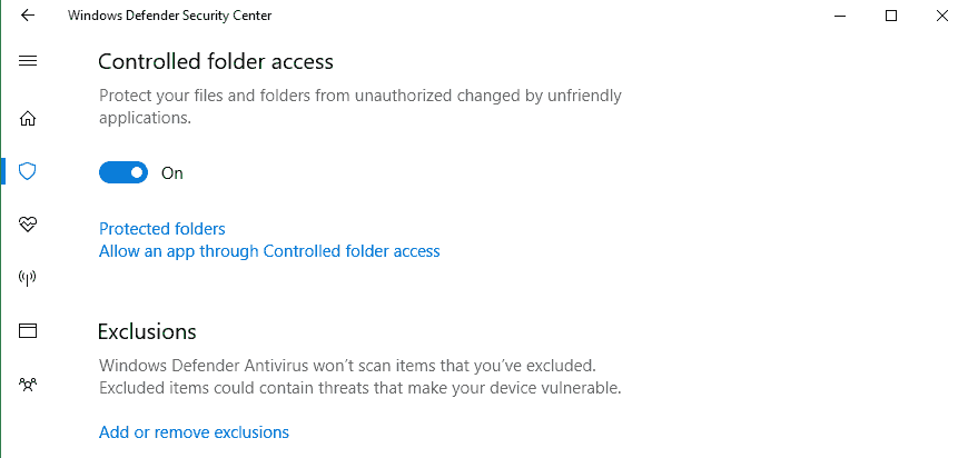قابلیت جدید دسترسی کنترل‌شده به پوشه، باج‌افزارها را از ایجاد تغییر در محتوای پوشه‌ها و سپس قطع دسترسی کاربر به آن باز می‌دارد.