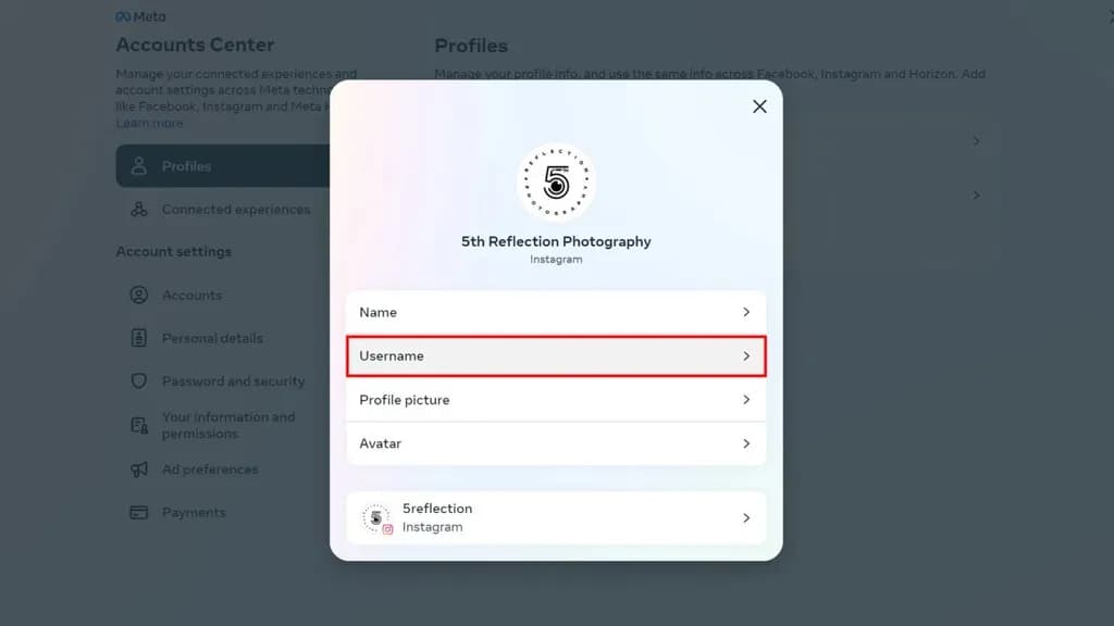 مراحل تغییر نام کاربری اینستاگرام با وب