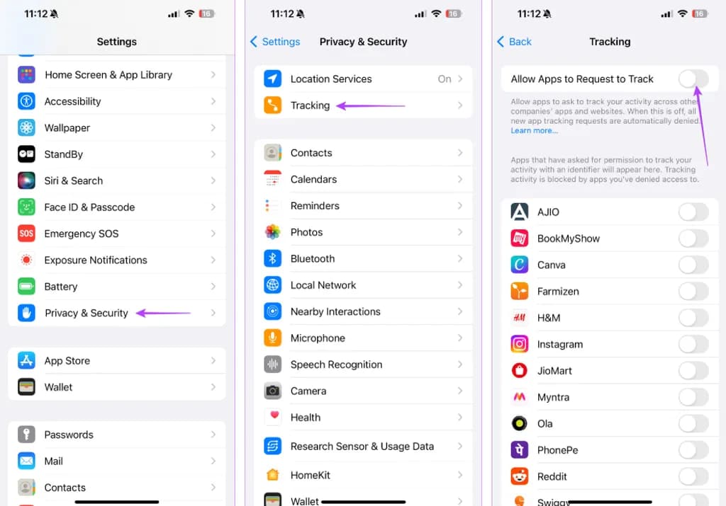 کنترل ردیابی اطلاعات توسط اپلیکیشن‌ها و ارتقای حریم خصوصی در آیفون