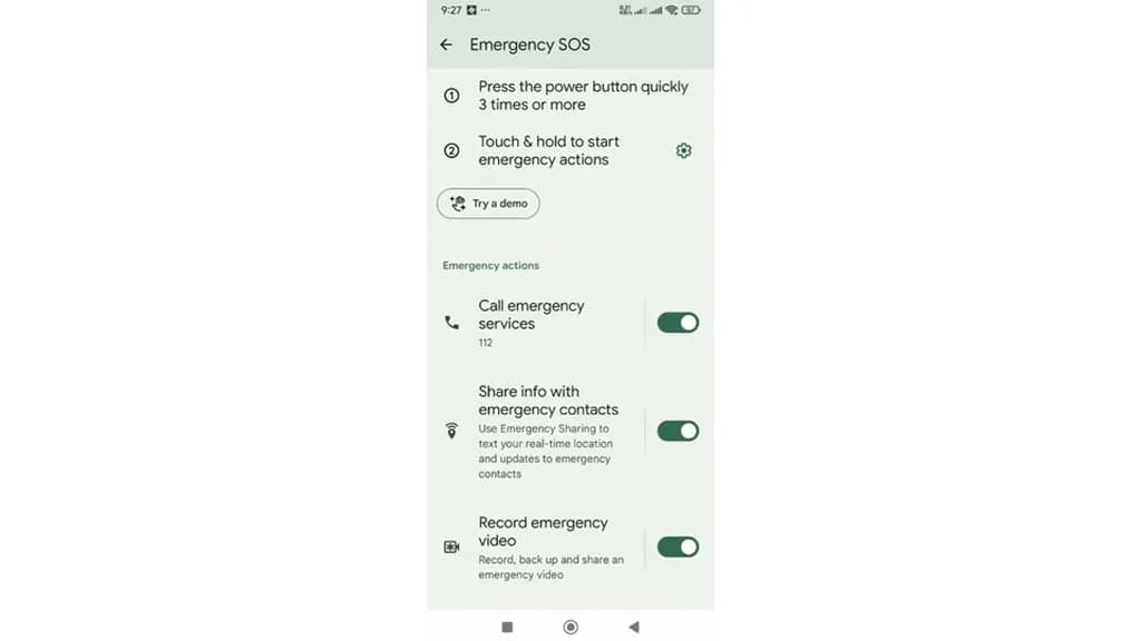 android Emergency Features