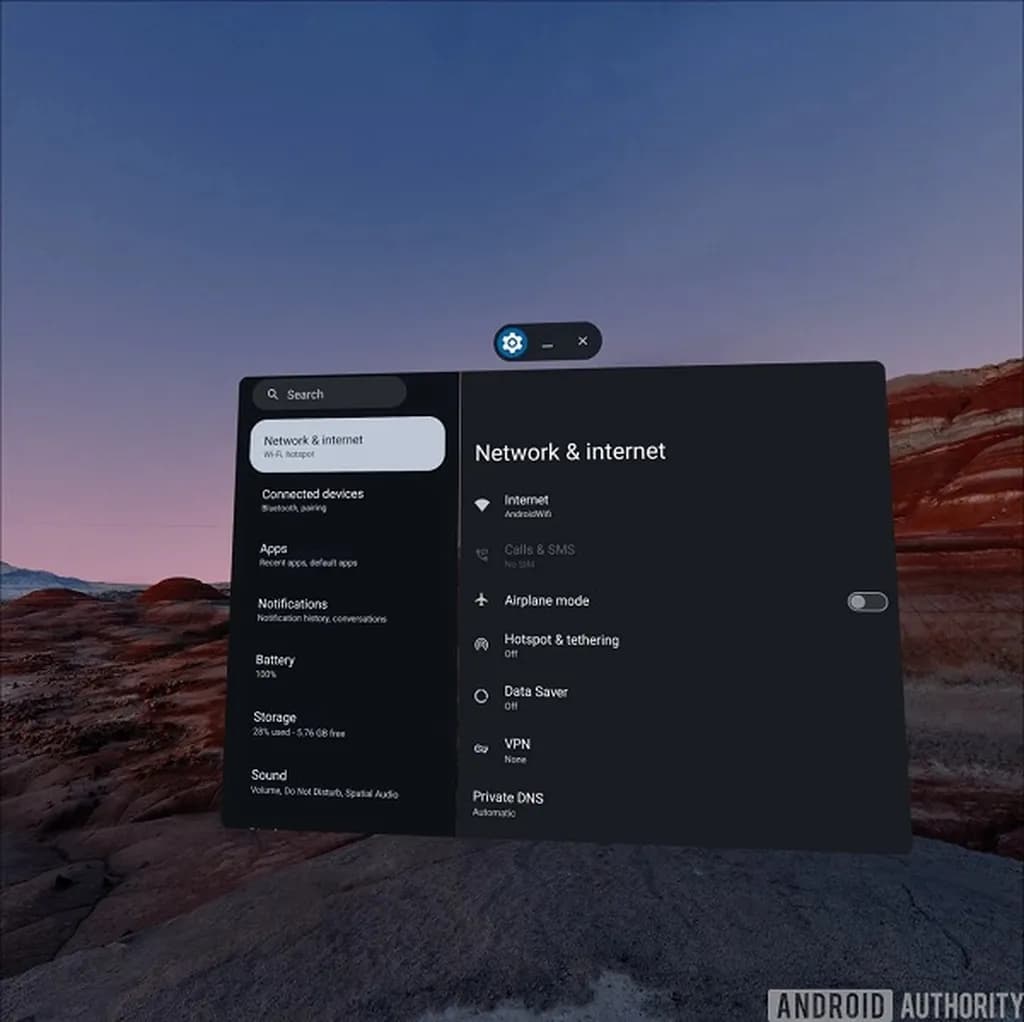 تنظمیات اینترنت Android XR
