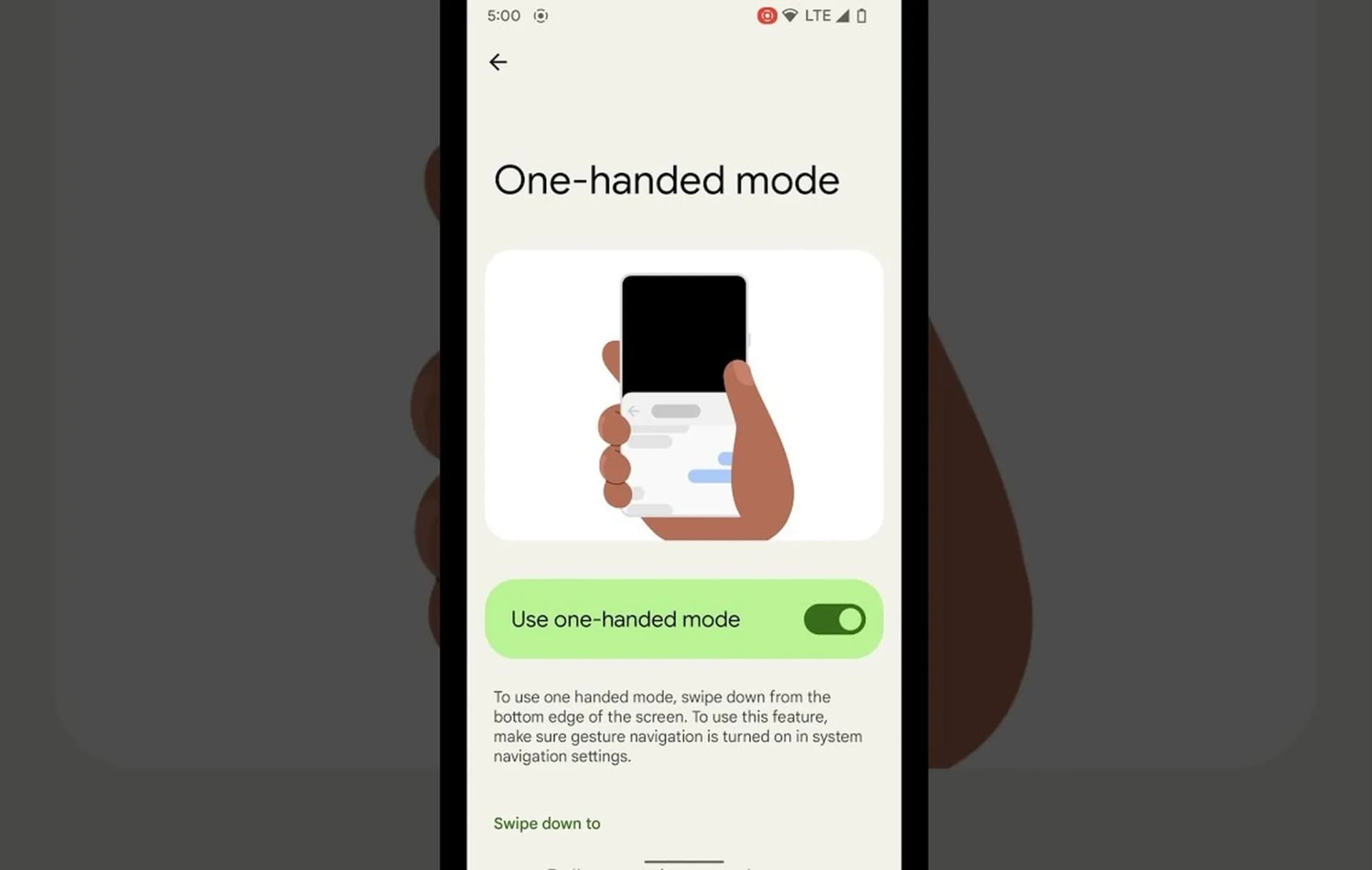 حالت One-Handed mode در گوشی پیکسل 8a
