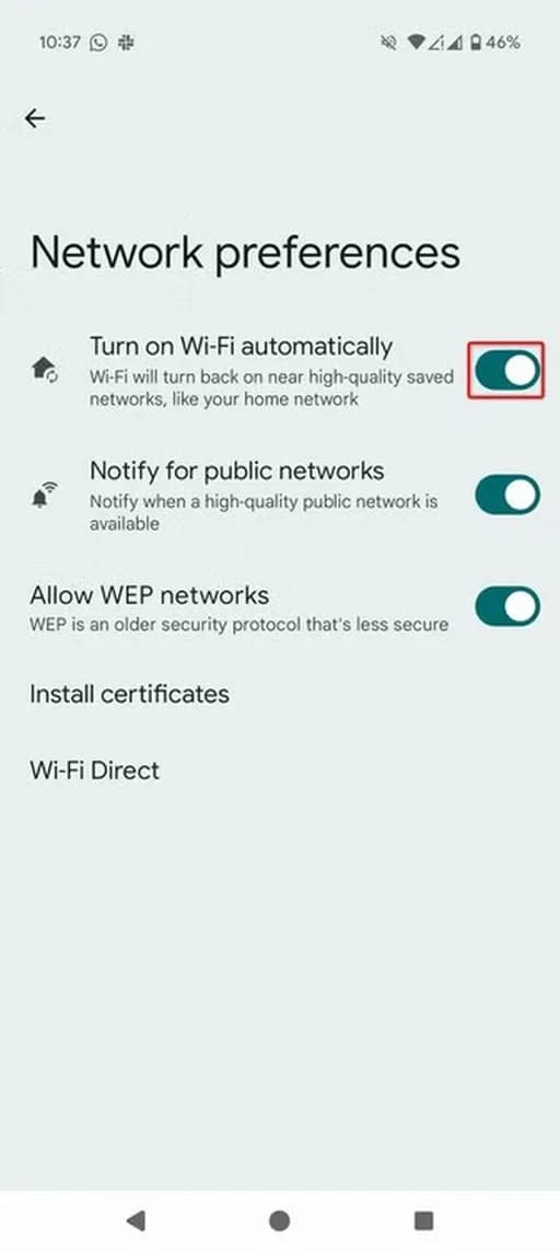روشن شدن خودکار Wi-Fi
