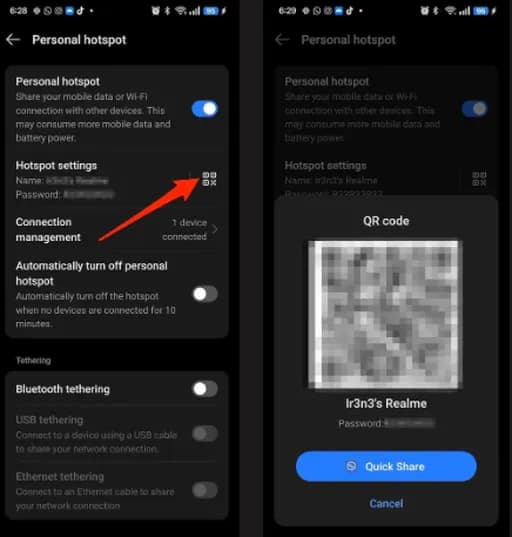 اشتراک‌گذاری رمز هات‌اسپات همراه با کد QR