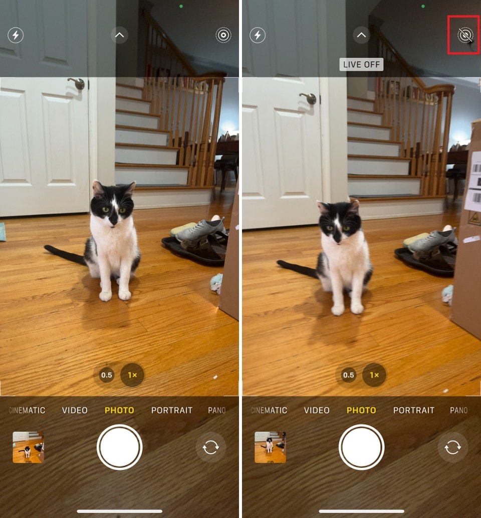 غیرفعال کردن موقت Live Photos از طریق برنامه دوربین