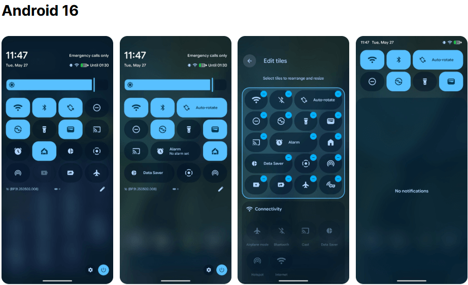 طراحی جدید کاشی‌های تنظیمات سریع