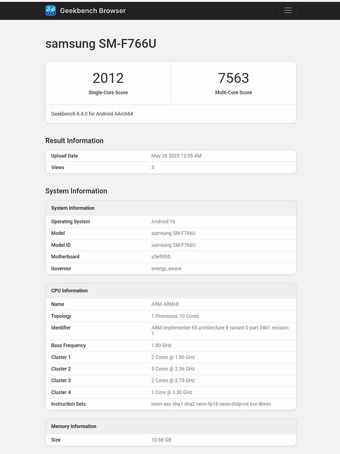 بنچمارک گیک‌بنچ گلکسی زد فلیپ ۷