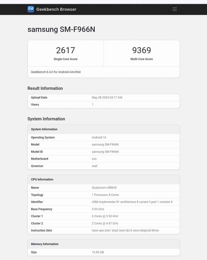 بنچمارک گیک‌بنچ گلکسی زد فولد ۷