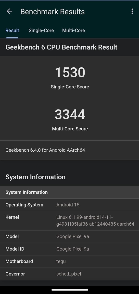 بنچمارک گیک بنچ پیکسل 9a