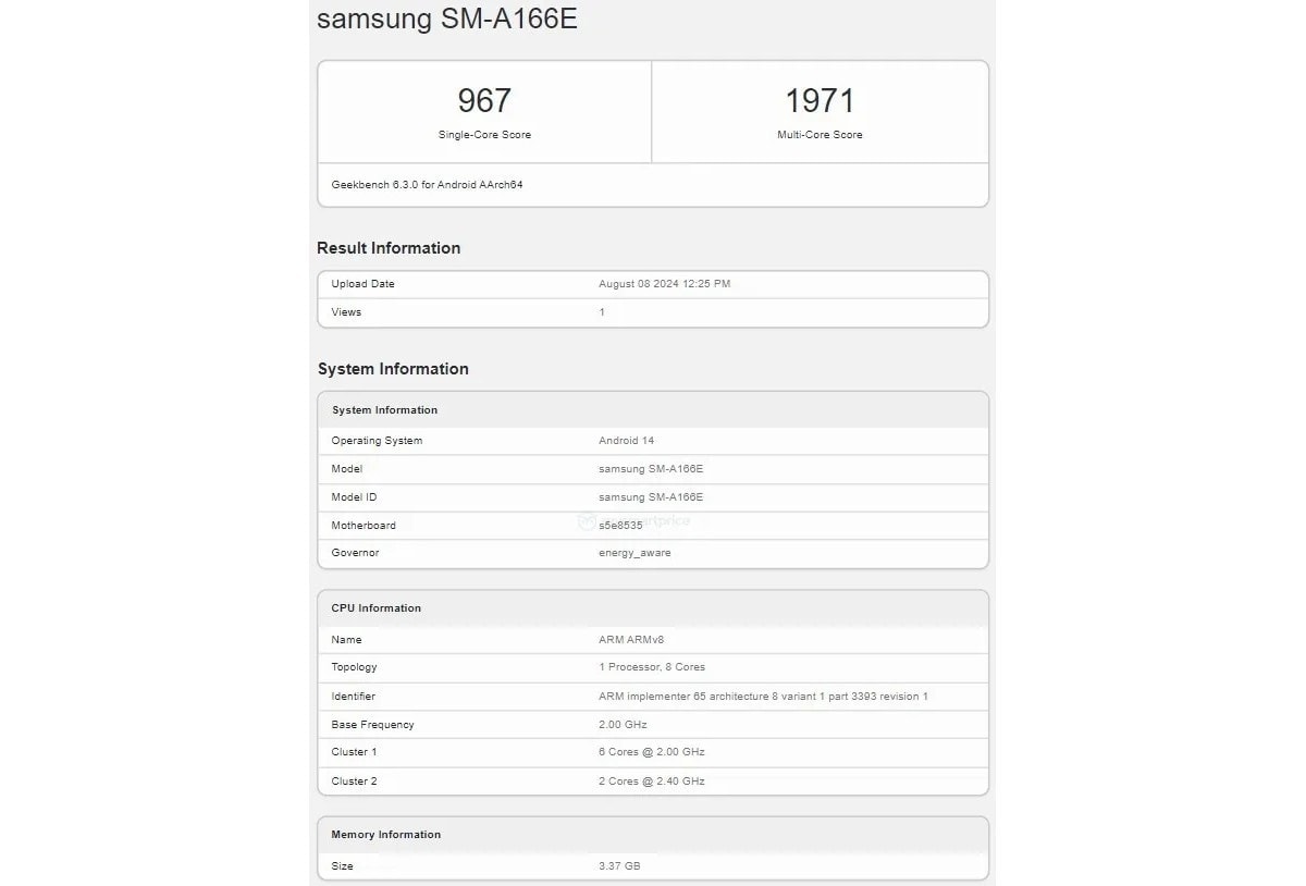 بنچمارک نسخه اگزینوس گلکسی A16