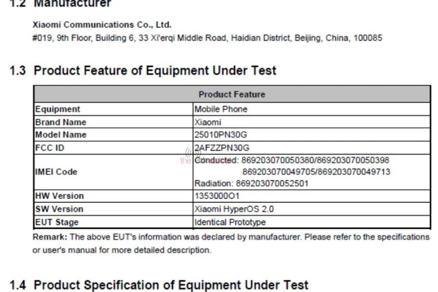 گواهی FCC شیائومی ۱۵ اولترا