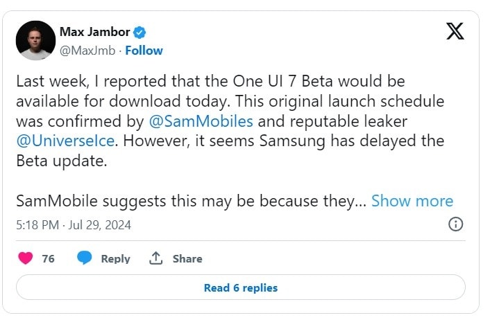 تاخیر در عرضه One UI 7