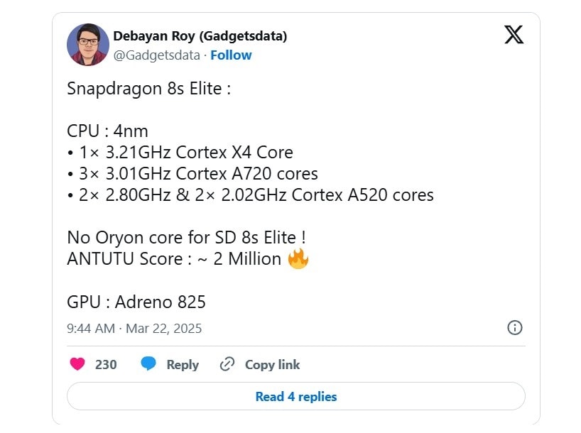 مشخصات فنی تراشه اسنپدراگون 8s الیت