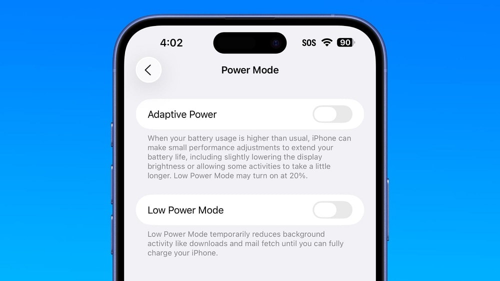 ویژگی Adaptive power آپدیت ios 26