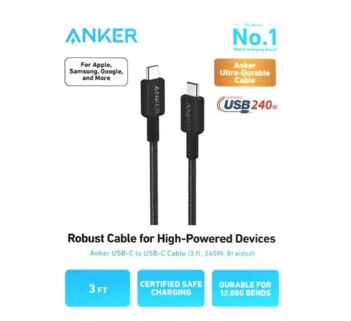 کابل شارژ کنفی USB-C به USB-C انکر مدل A81D5-2