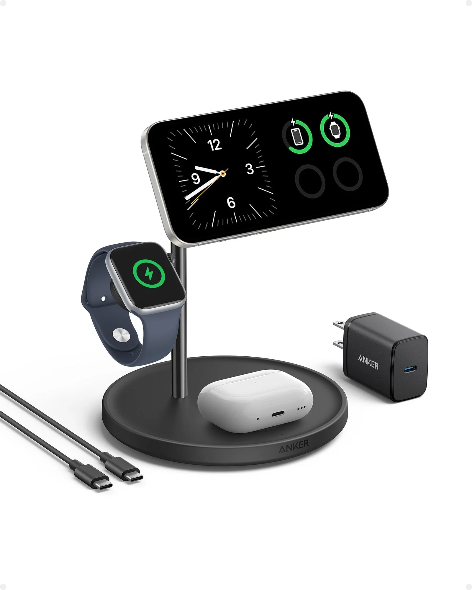 شارژر بی‌سیم ۱۵ وات ۳ در ۱ انکر مدل MagGo Wireless Charging Station 3-in-1 Qi2 B25M4-2