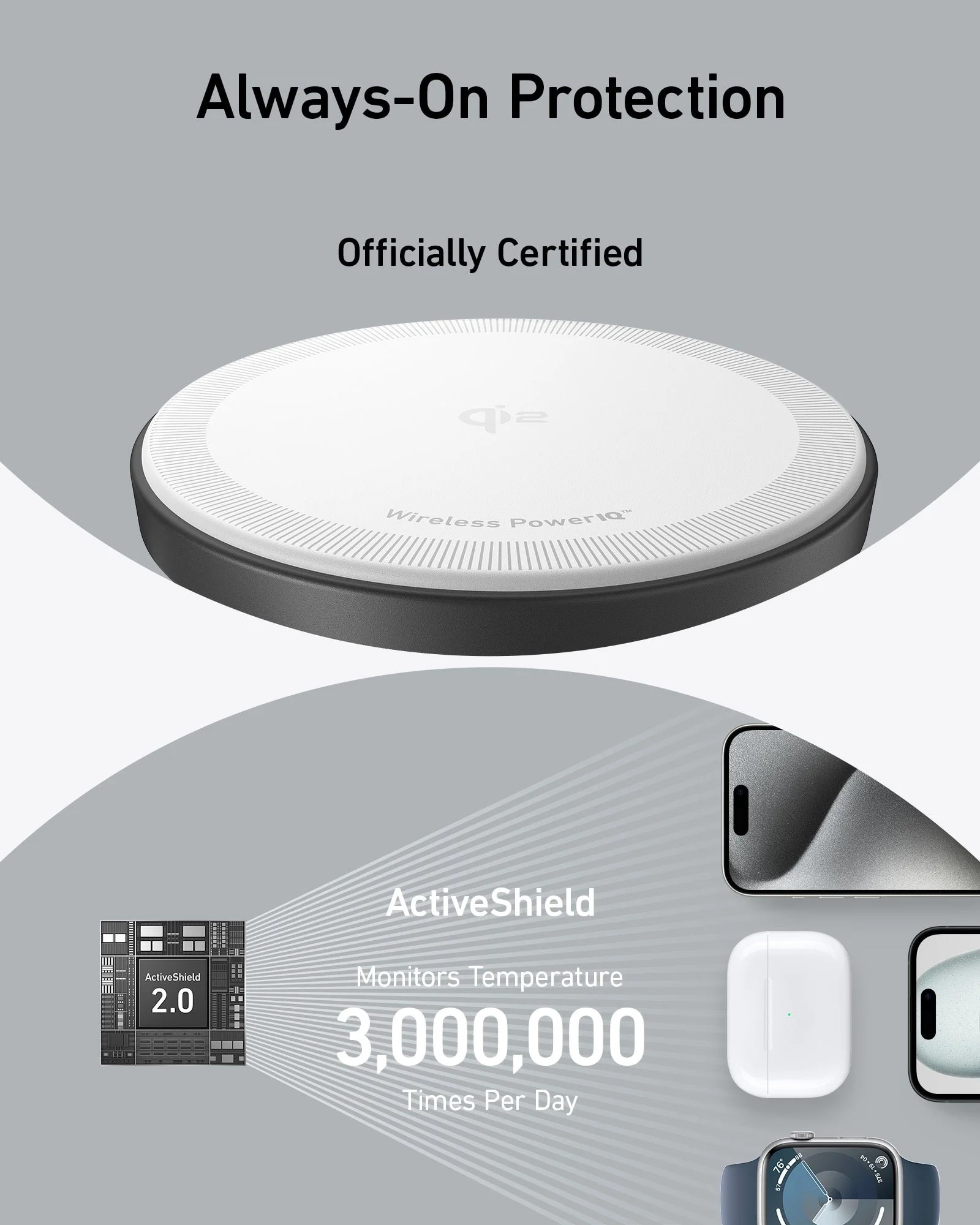 شارژر بی‌سیم ۱۵ وات ۳ در ۱ انکر مدل MagGo Wireless Charging Station 3-in-1 Qi2 B25M4-7