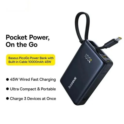 پاوربانک 45 وات باسئوس مدل PicoGo Digital Display Power Bank ظرفیت 10000 میلی‌آمپر-4