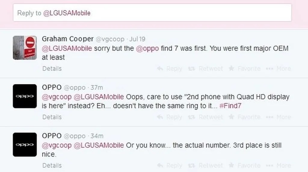 دعوای ال جی و Oppo در توییتر