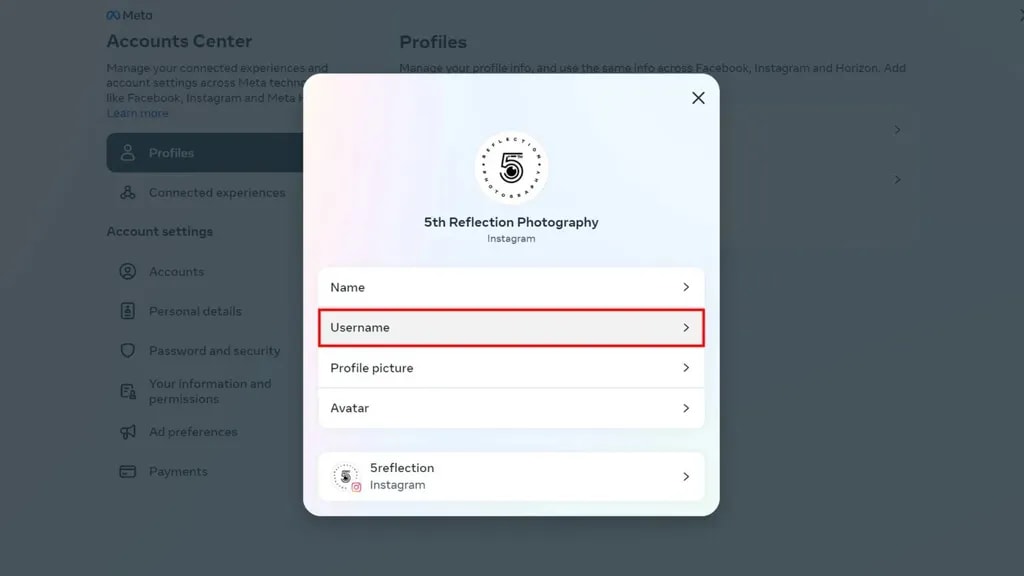 مراحل تغییر نام کاربری اینستاگرام با وب