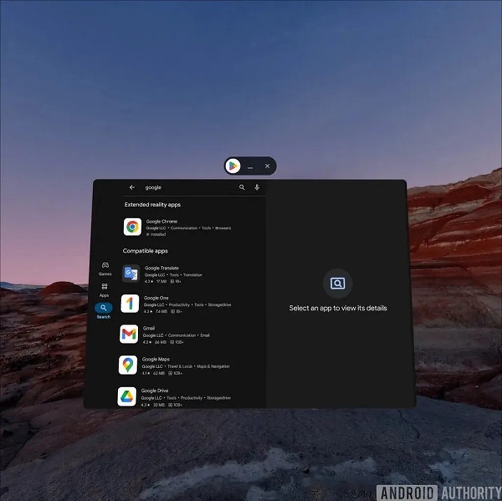 برنامه گوگل پلی Android XR