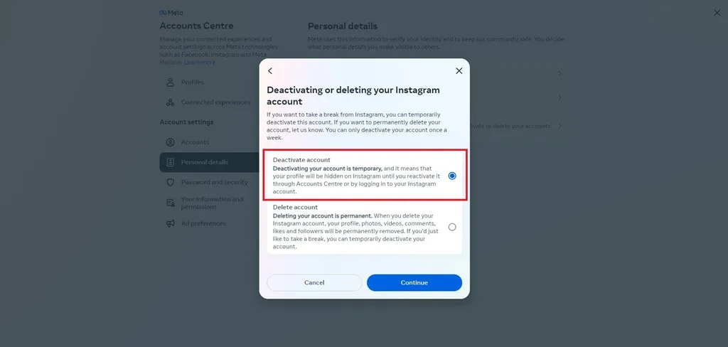 دیاکتیوکردن حساب اینستاگرام با مرورگر وب