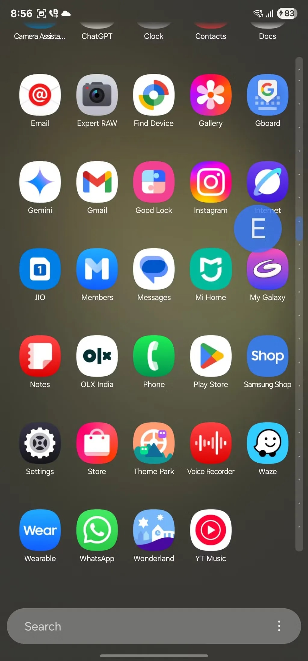 منوی عمودی برنامه‌ها