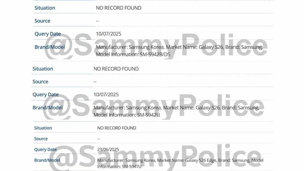 گواهی GSMA گلکسی اس ۲۶ اج