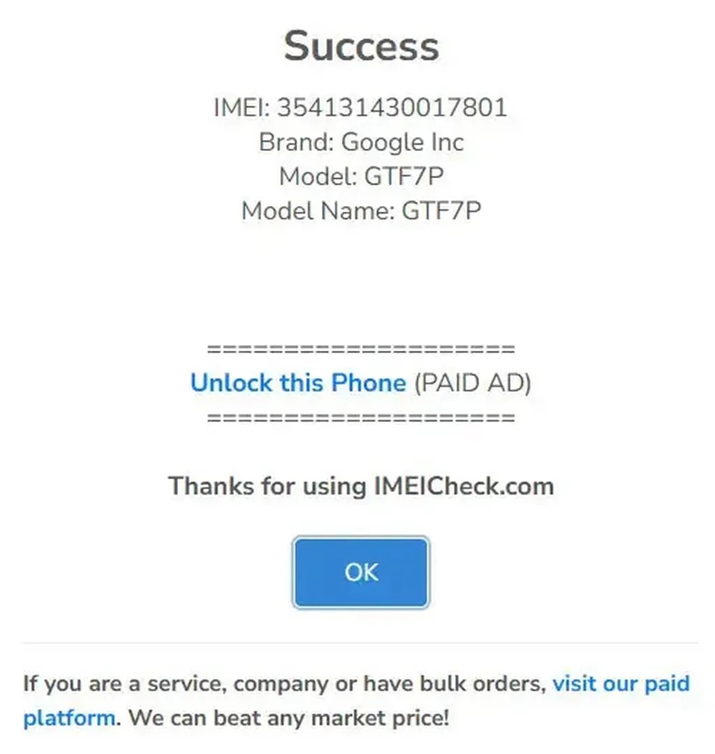 گواهی IMEI پیکسل 9a