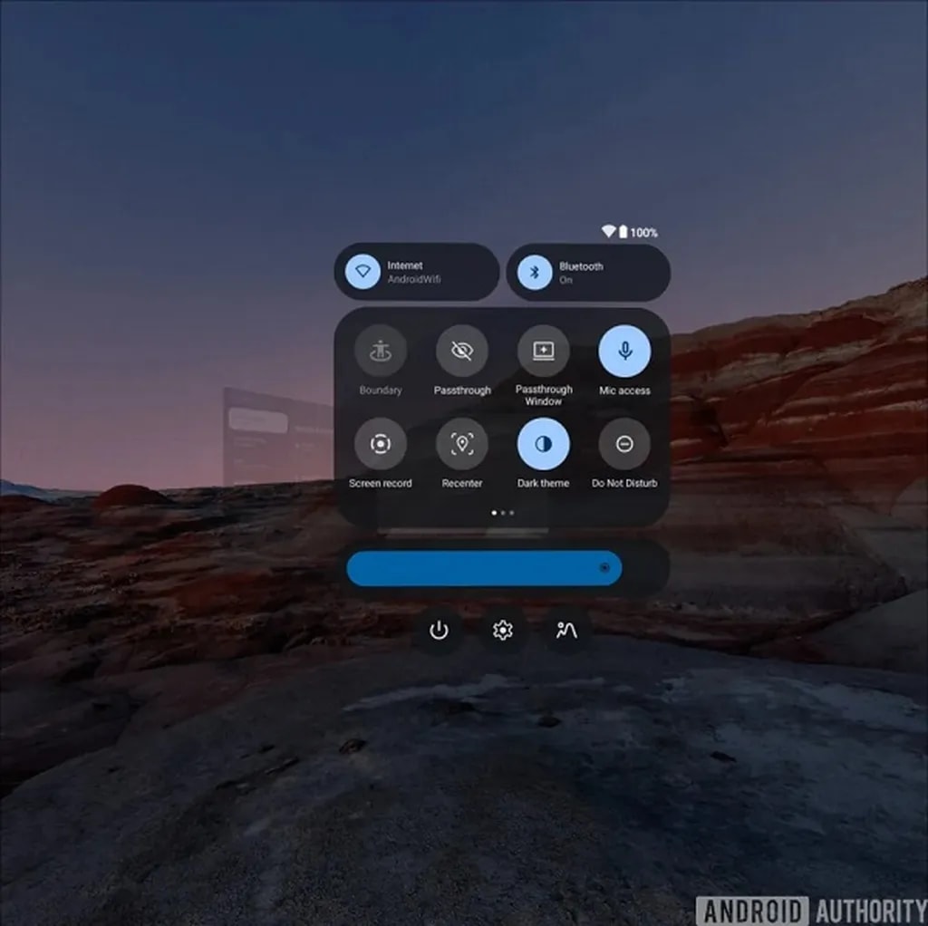 پنل تنظیمات سریع Android XR