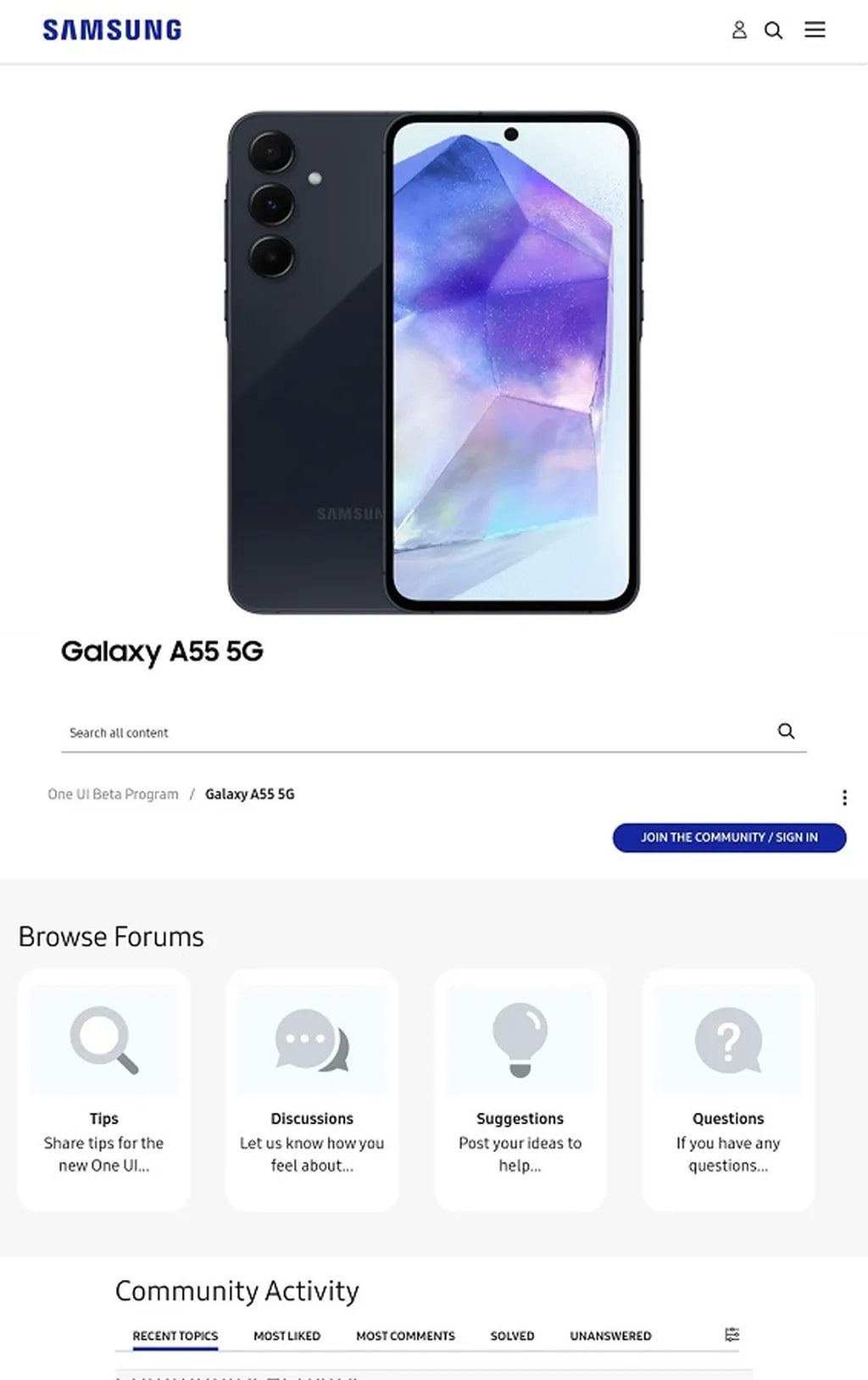 صفحه بتای One UI 7 گلکسی A55