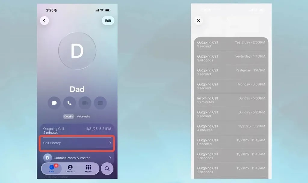 تاریخچه تماس
