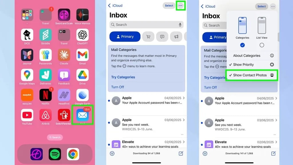 تغییر تنظیمات اپلبکیشن mail