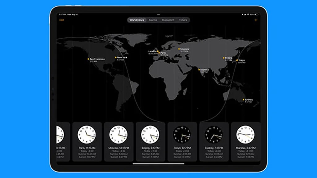 نقشه‌ای زیبا در قسمت World Clock