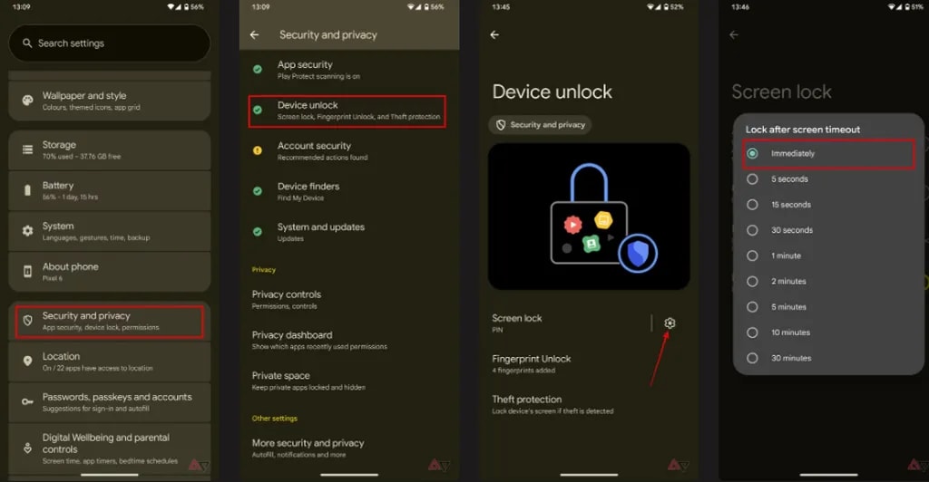 فعال‌سازی قفل فوری