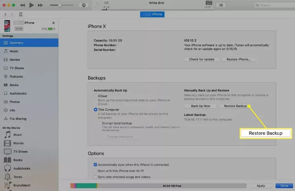 بازیابی پیام پاک‌شده در آیفون با استفاده از iTunes