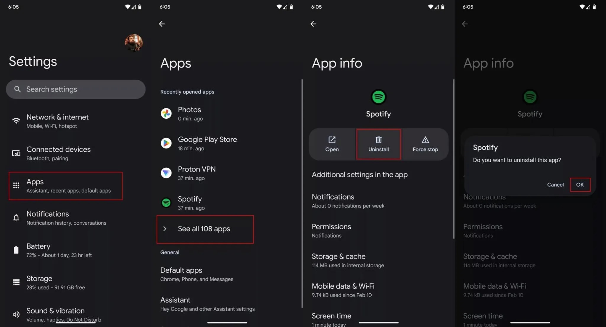 حذف اپلیکیشن در اندروید از طریق تنظیمات