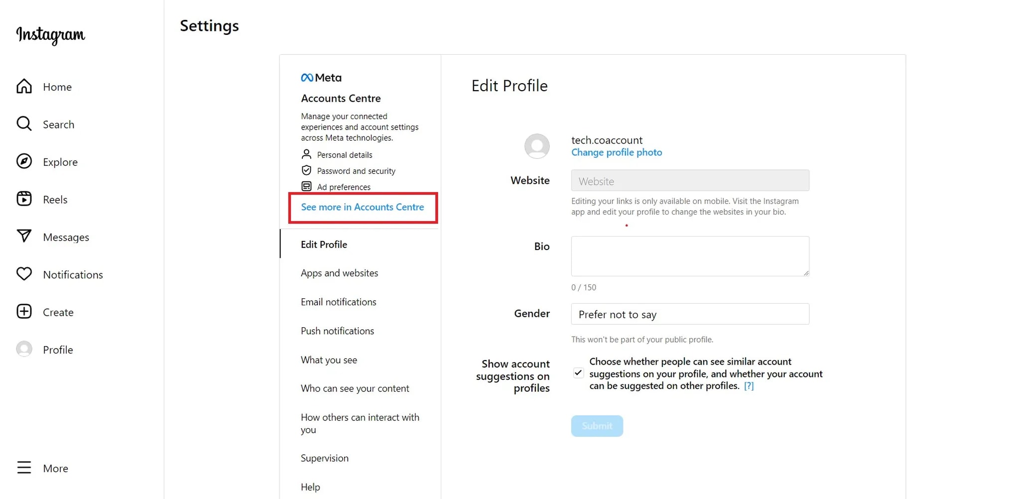 دیاکتیوکردن اینستاگرام در لپتاپ