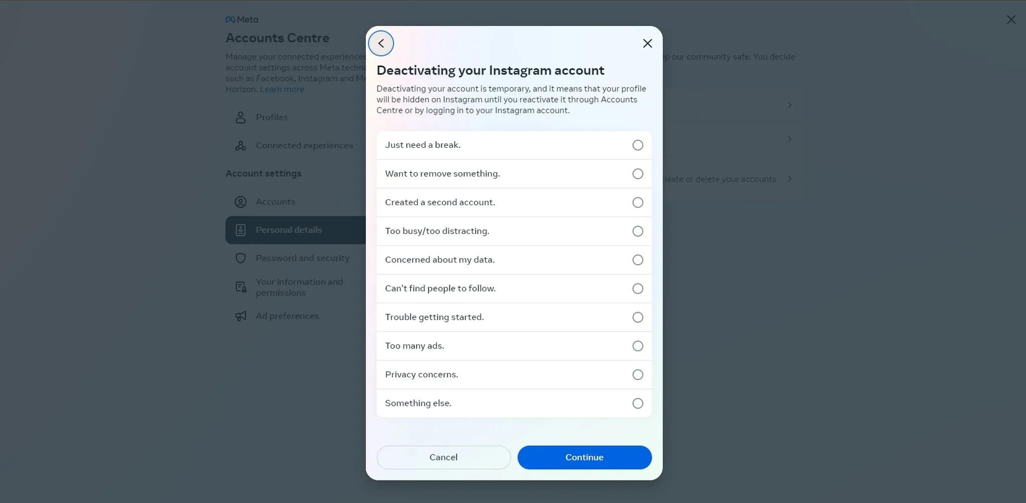 غیرفعالکردن اکانت اینستاگرام با مرورگر وب
