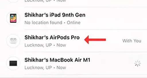 انتخاب ایرپاد از لیست دیوایس‌ها