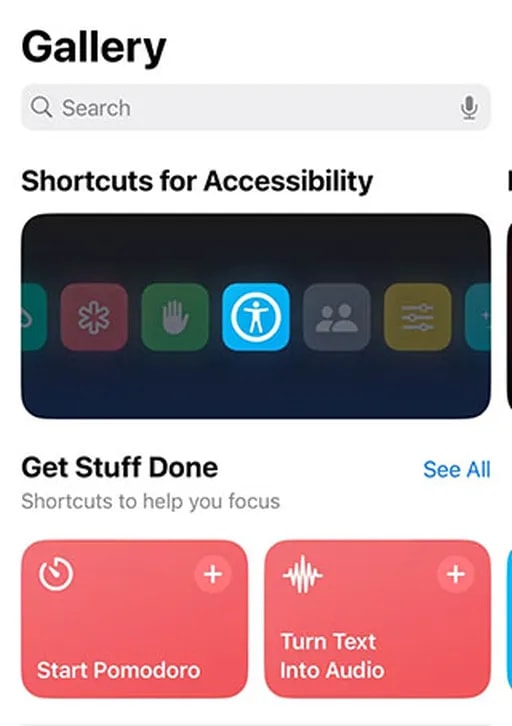 محیط اپلیکیشن Shortcuts