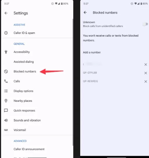 مشاهده شماره‌های مسدود شده