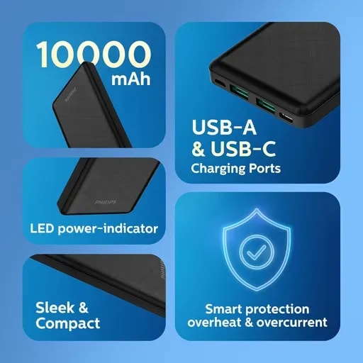 پاوربانک فیلیپس مدل DLP7790 ظرفیت ۱۰۰۰۰ میلی‌آمپر-1