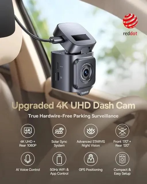 دوربین ثبت وقایع خودرو باسئوس مدل PrimeTrip VD1 Pro Dash Cam 4K-2