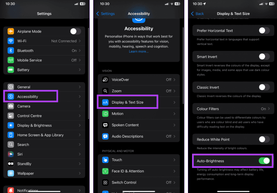 غیرفعال کردن روشنایی خودکار