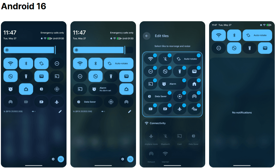 طراحی جدید کاشیهای تنظیمات سریع
