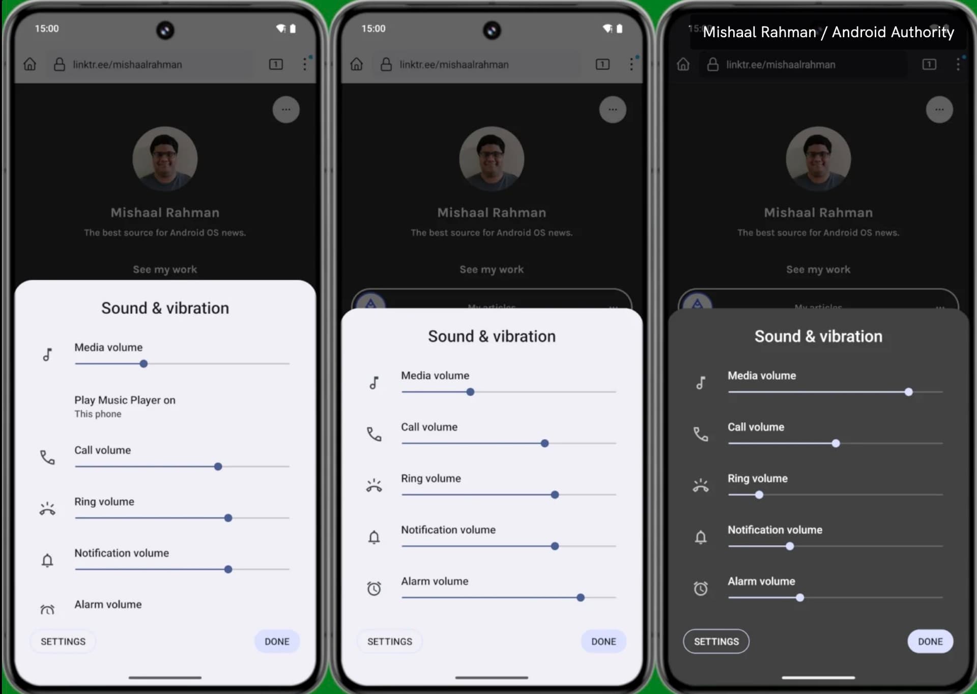 رابط کاربری پنل حجم صدا اندروید ۱۵