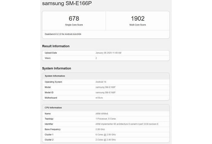بنچمارک گیکبنچ گلکسی F16 5G